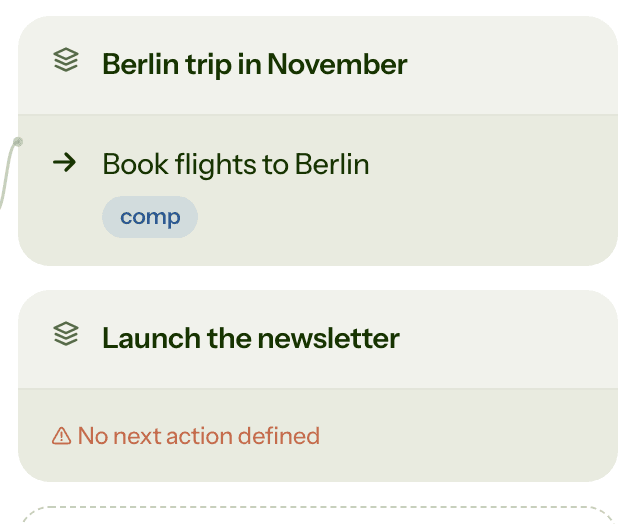 A project flagged with No next action defined